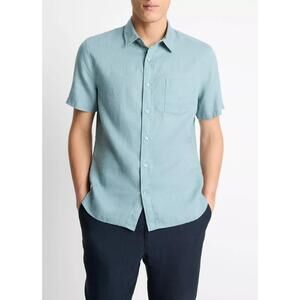 Vince Men's Blue Linen Short Sleeve Classic Fit Casual Button Down Shirt Size L